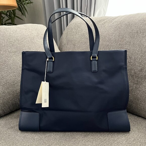 NWT TORY BURCH 136144 ELLA NYLON TOTE NAVY BLUE LARGE SHOULDER BAG - Picture 3 of 7
